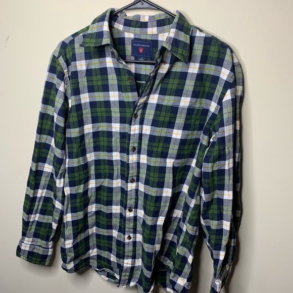 Saddlebred Flannel Button Down Shirt Green Yellow - Picture 1 of 12